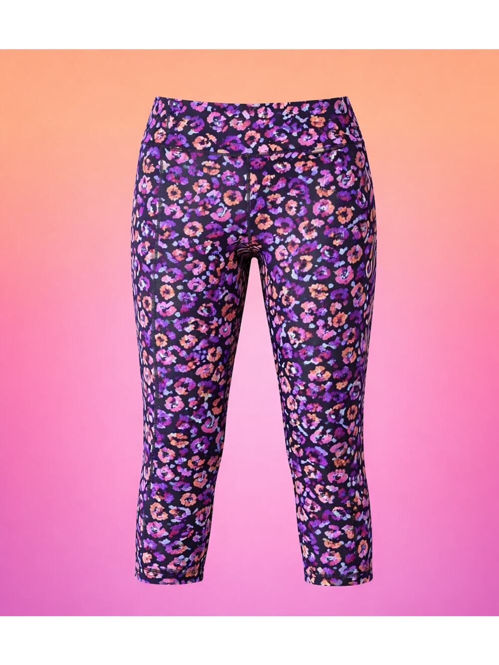 Ladies Large Moisture Wicking Animal Print Athletic Capri Pants With Pockets